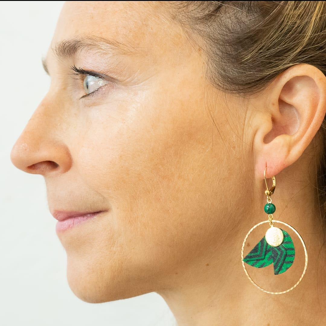 Vert Vitale Amazone - Boucles d'oreilles créoles malachite