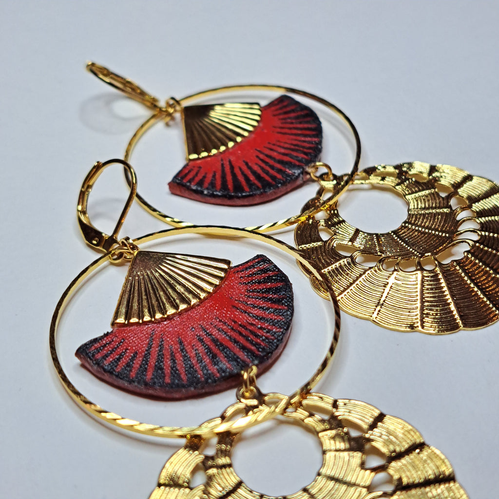 Rouge Seri - Boucles d'oreilles créoles double nattées