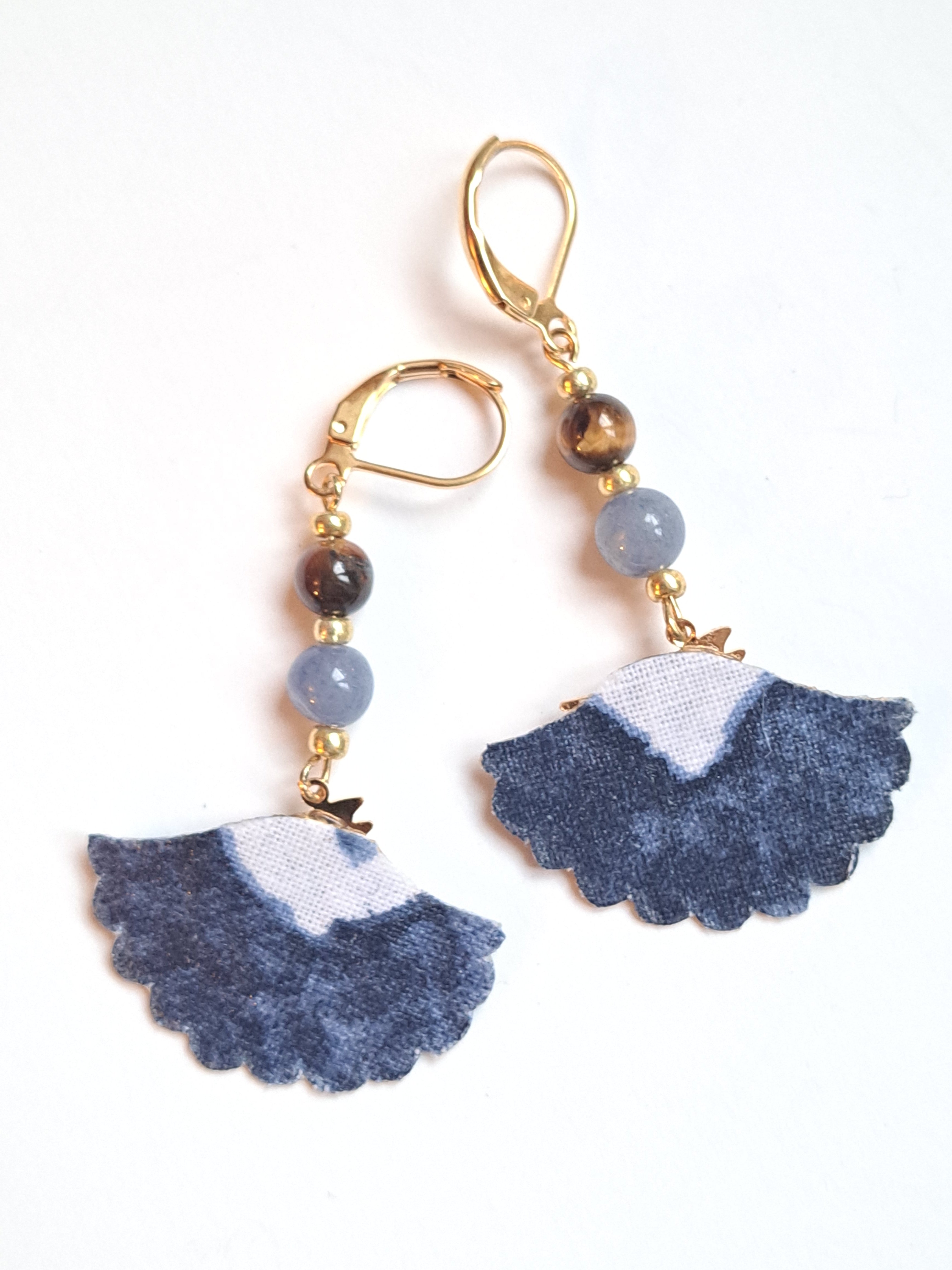 Colibris - Boucles d'oreilles pendantes oeil de tigre aventurine colibri