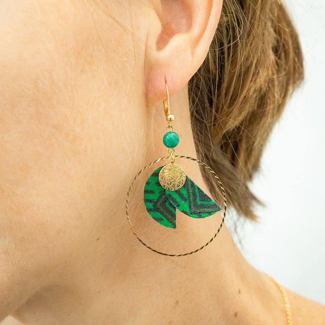 Vert Vitale Amazone - Boucles d'oreilles créoles malachite