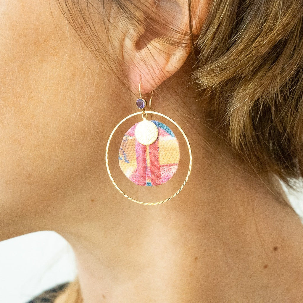 Rose améthyste Ara - Boucles d'oreilles créoles roses améthyste en