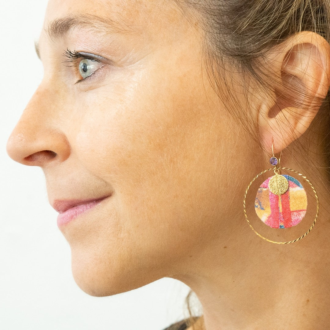Rose améthyste Ara - Boucles d'oreilles créoles roses améthyste en