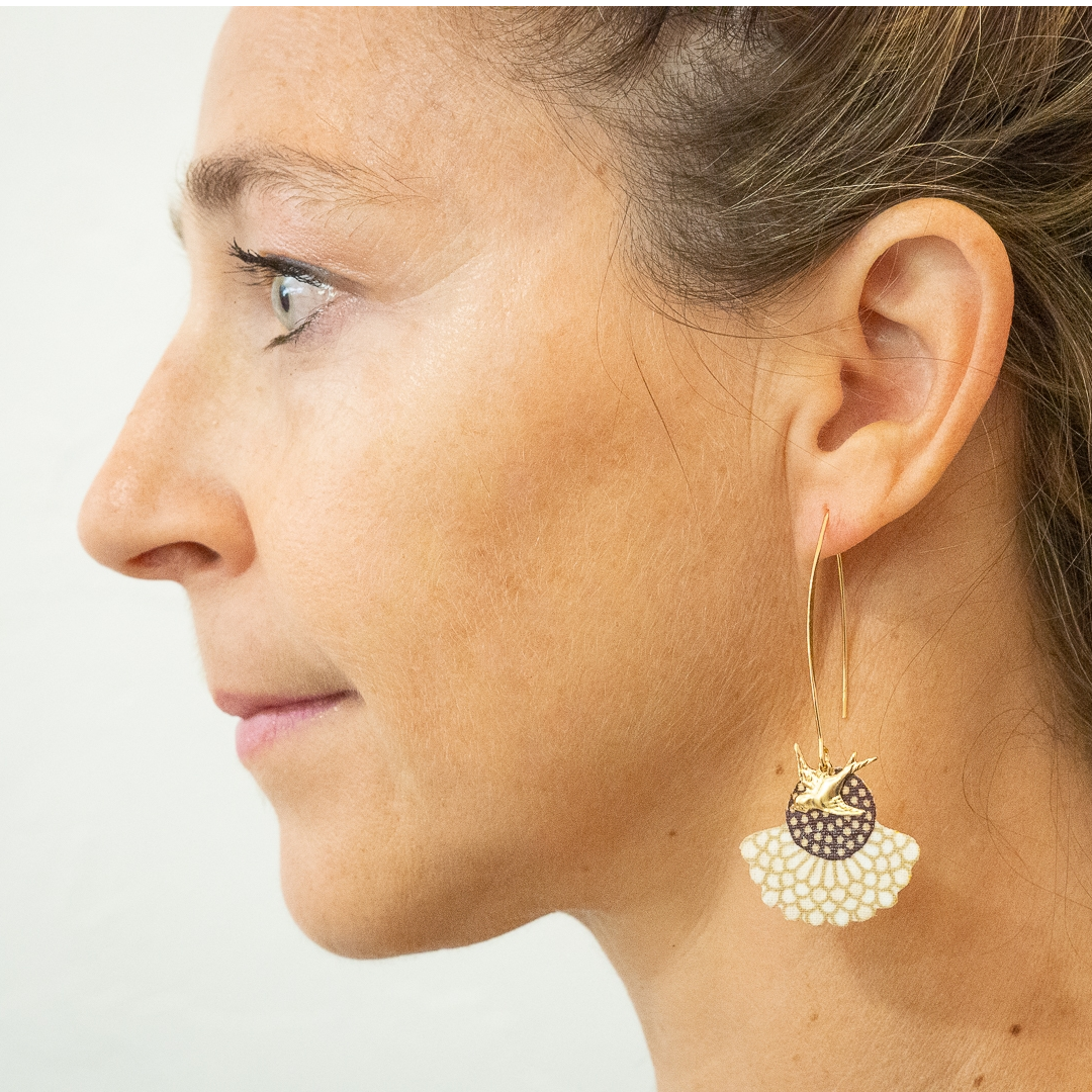 Envol tropical - Boucles d'oreilles pendantes en tissu