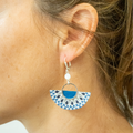 Bleu Eventail marin - Boucles d'oreilles nacre et argent en tissu