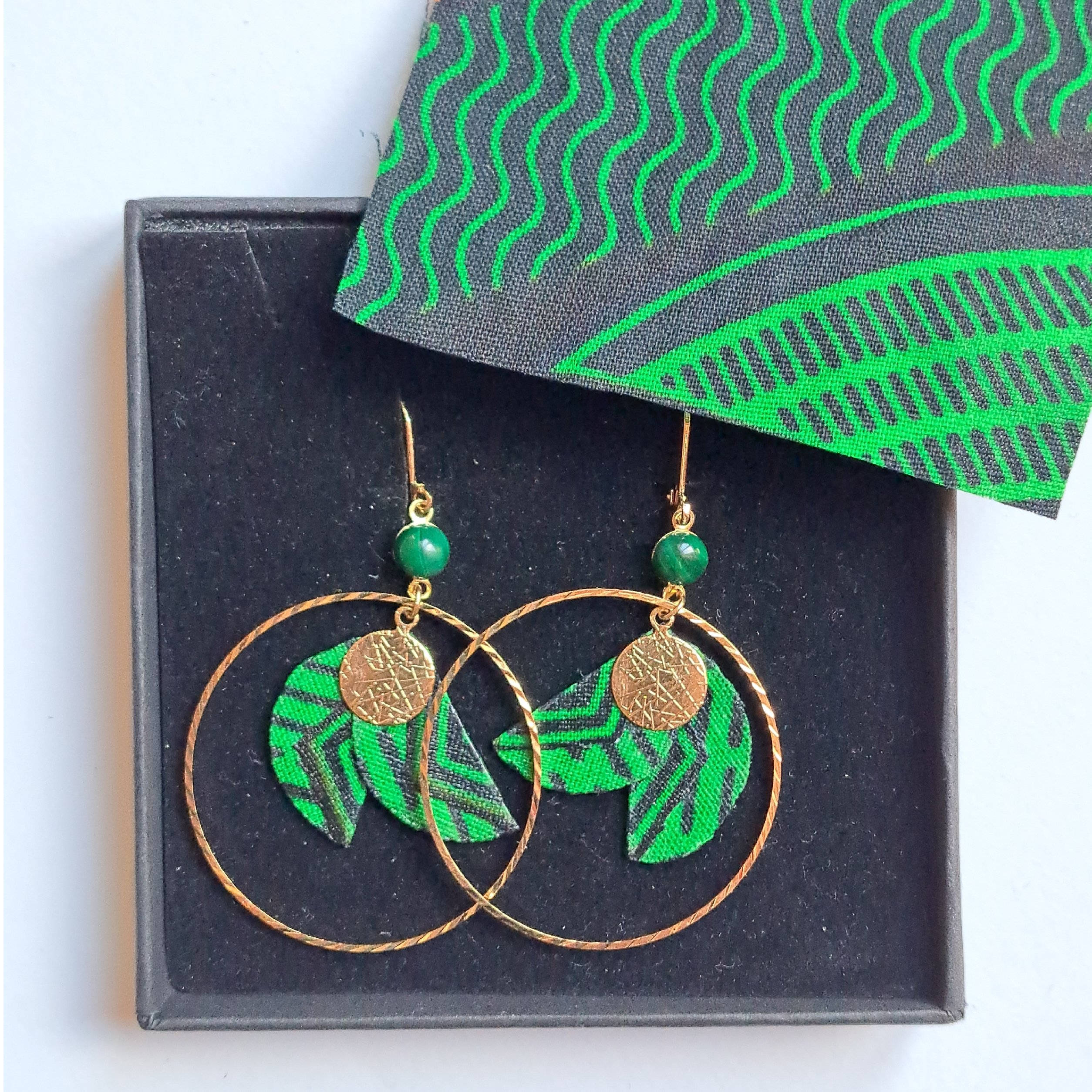 Vert Vitale Amazone - Boucles d'oreilles créoles malachite