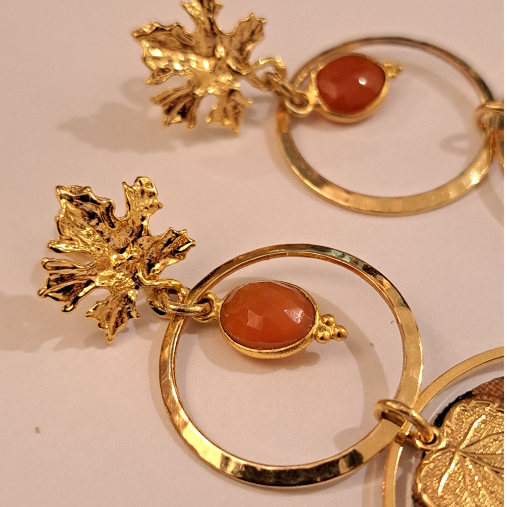 Orange Légende d'Automne - Boucles d'oreilles pendantes cornaline