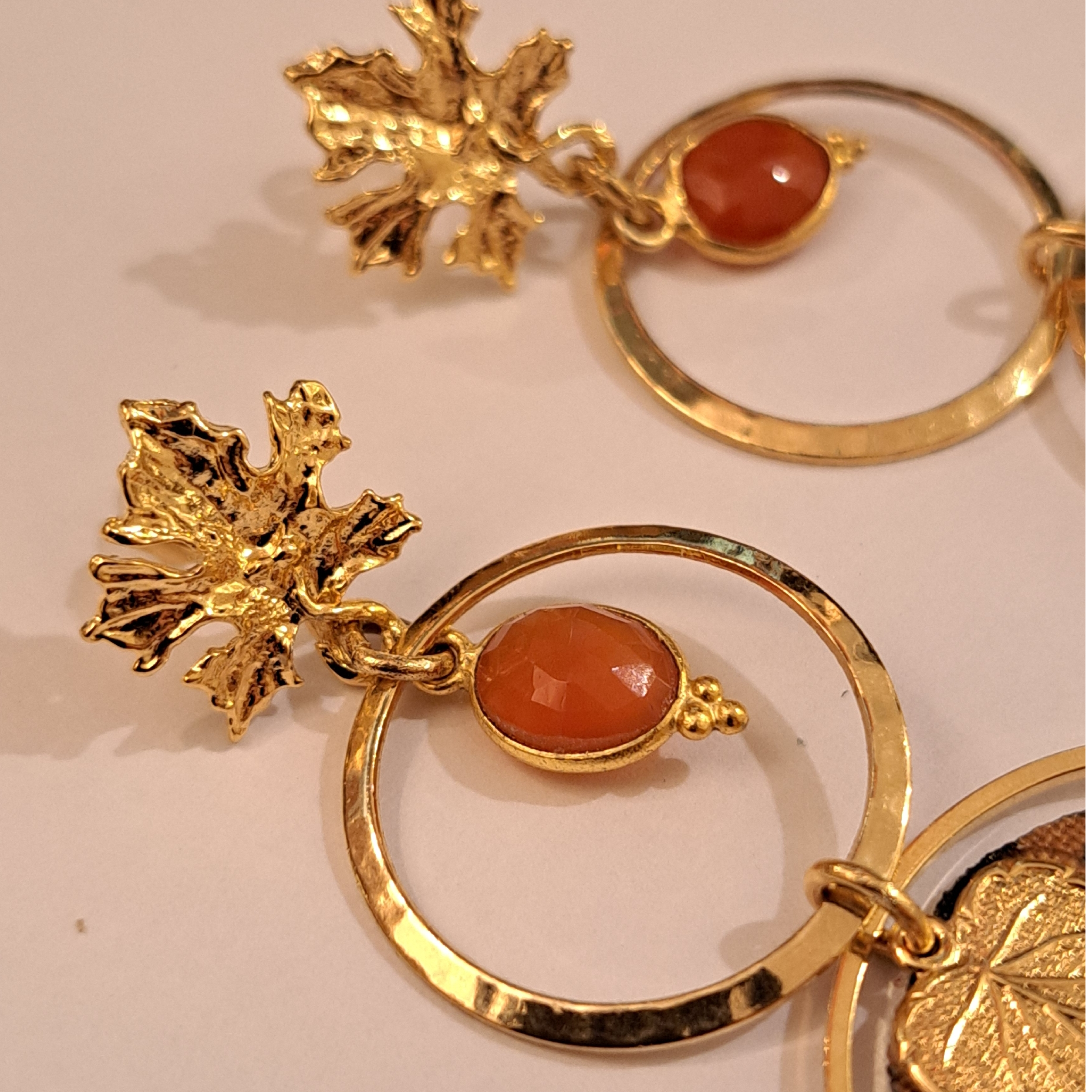 Orange Légende d'Automne - Boucles d'oreilles pendantes cornaline