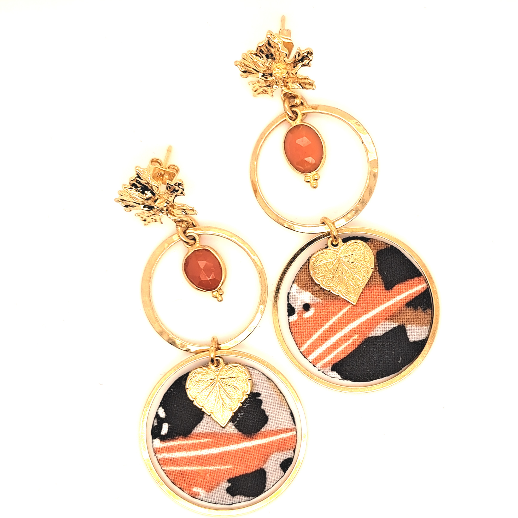 Orange Légende d'Automne - Boucles d'oreilles pendantes cornaline
