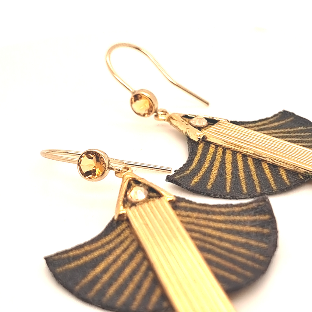 Art déco Chic à Manhattan- Boucles d'oreilles plaqué or citrine