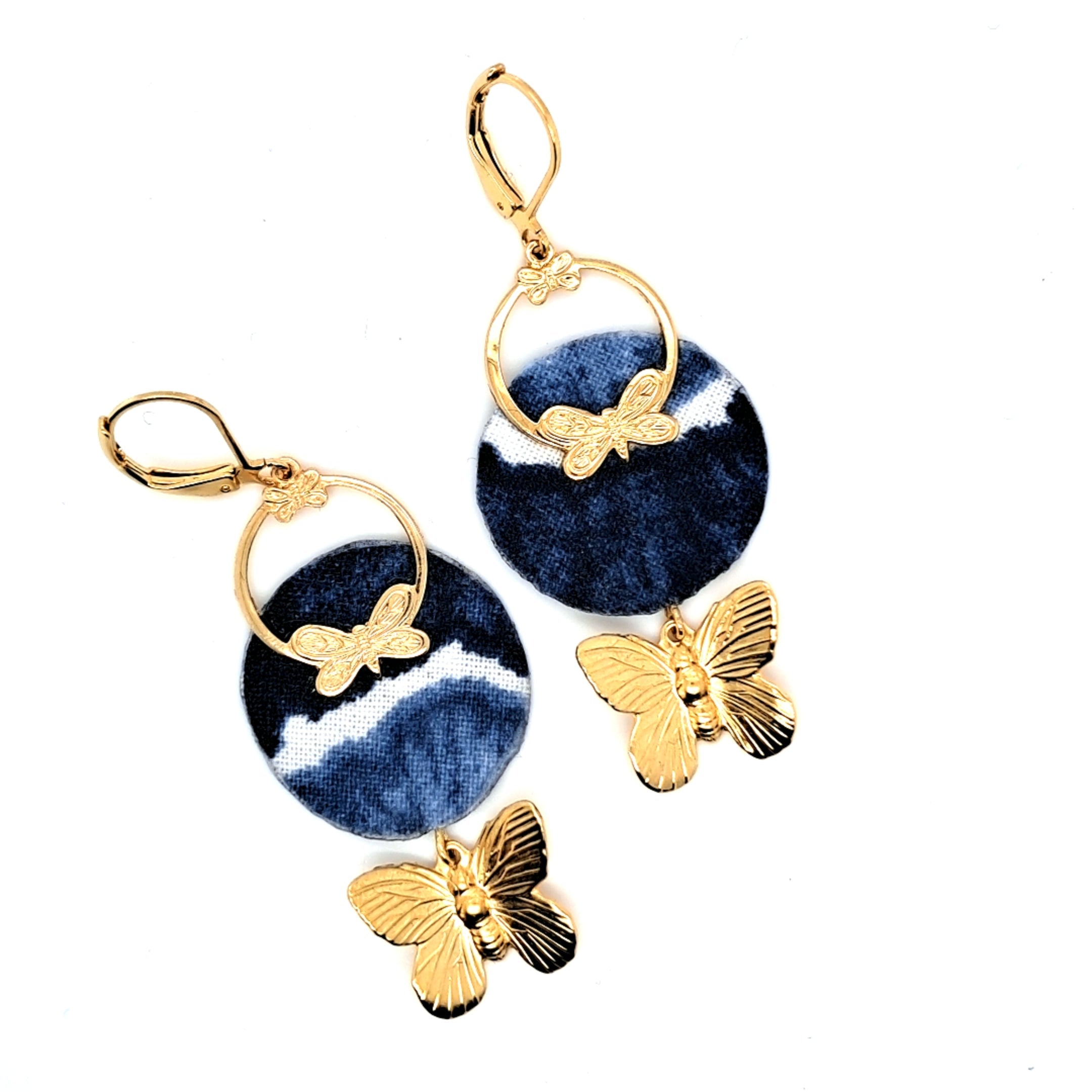 Bleu Envol des Papillons  - Boucles d'oreilles pendantes papillons