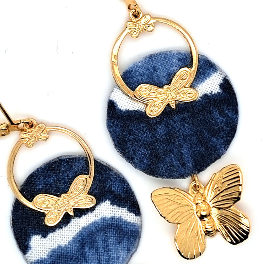 Bleu Envol des Papillons  - Boucles d'oreilles pendantes papillons