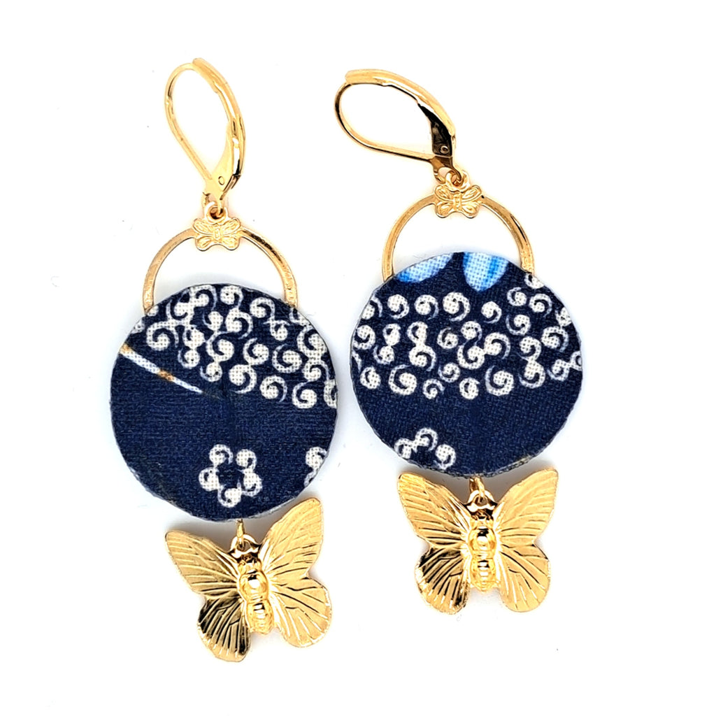 Bleu Envol des Papillons  - Boucles d'oreilles pendantes papillons