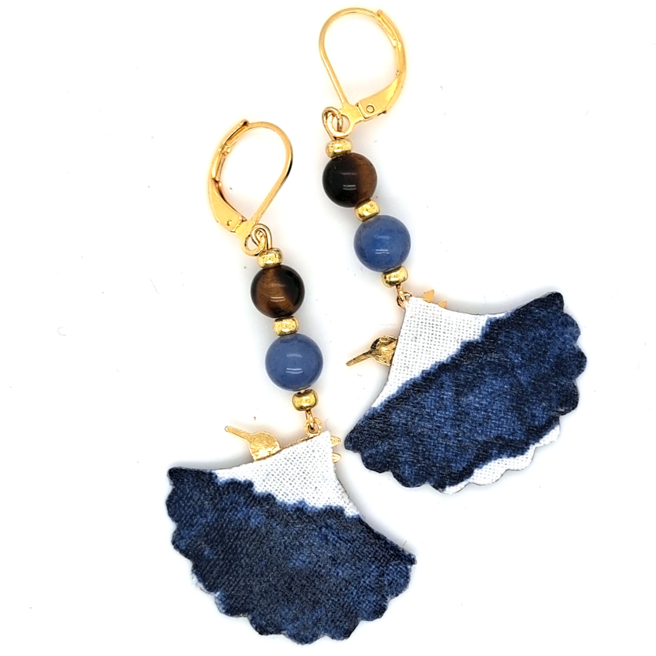 Colibris - Boucles d'oreilles pendantes oeil de tigre aventurine colibri