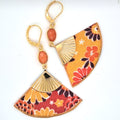 Orange cornaline Geisha - Boucles d'oreilles éventails et cor