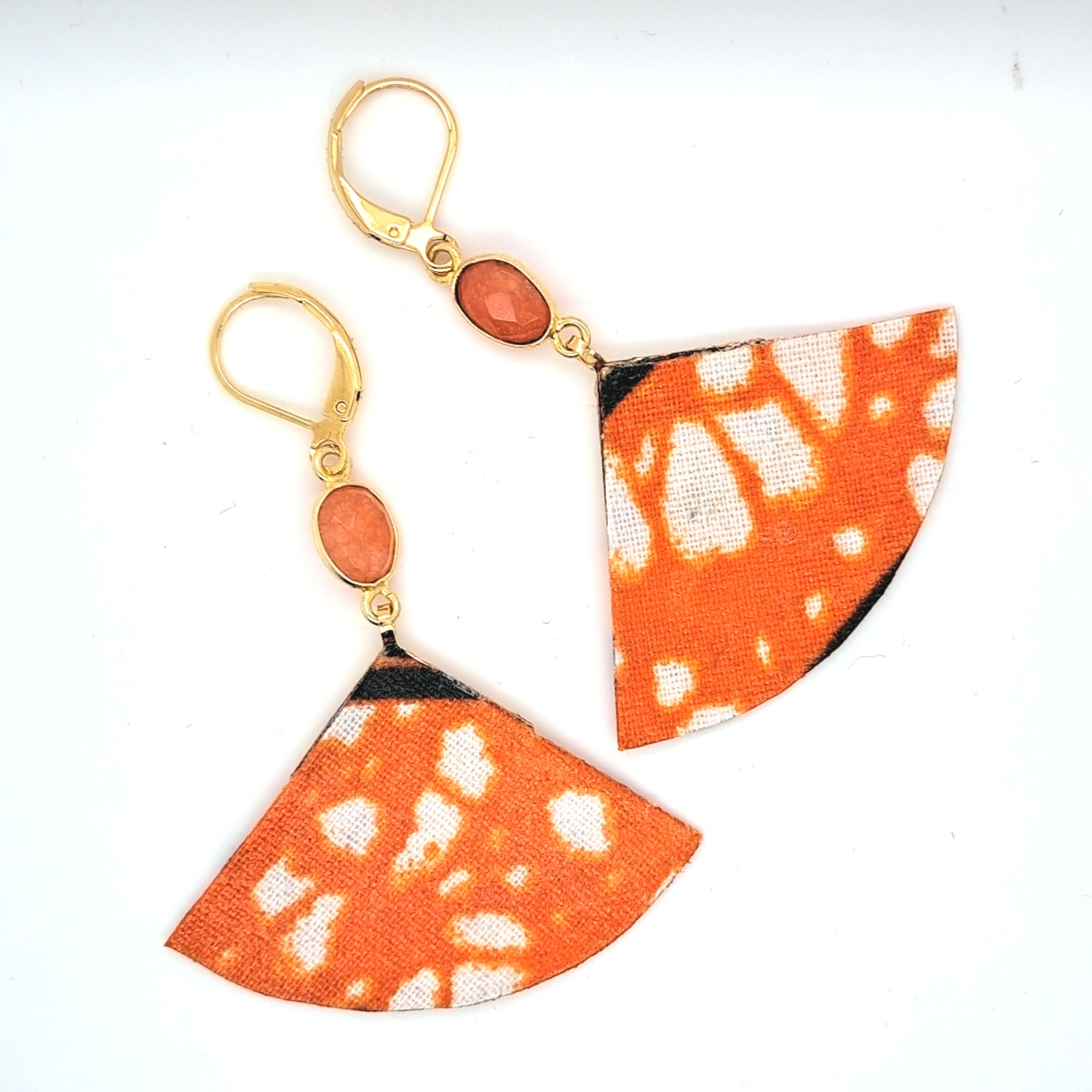 Orange cornaline Geisha - Boucles d'oreilles éventails et cor