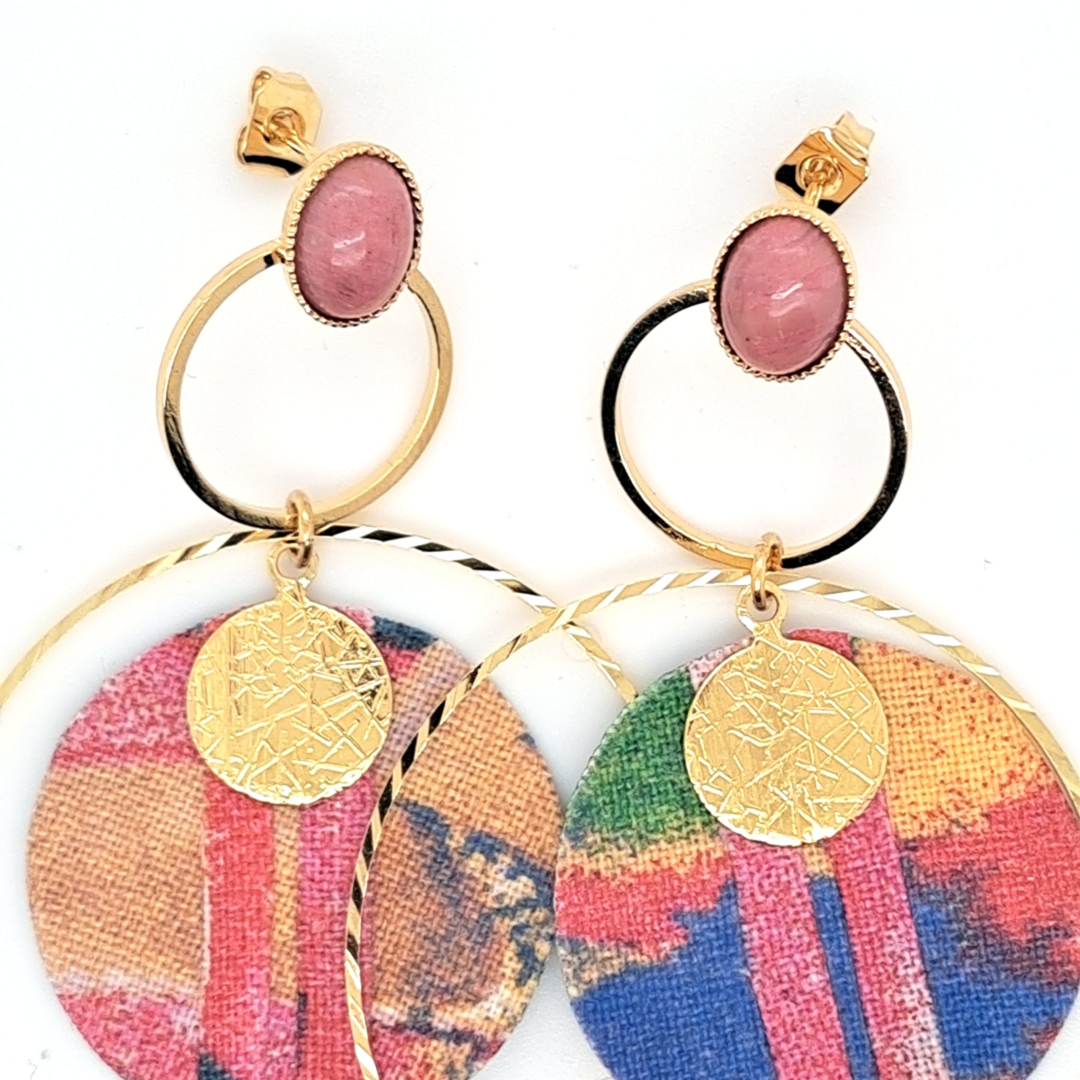 Rose Magic Ara II - Boucles d'oreilles créoles rhodonite
