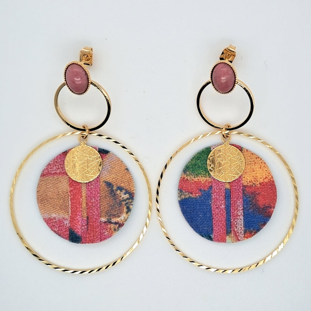 Rose Magic Ara II - Boucles d'oreilles créoles rhodonite