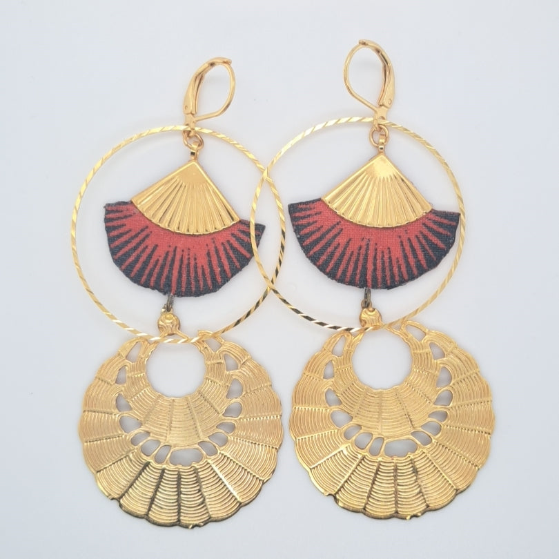 Rouge Seri - Boucles d'oreilles créoles double nattées
