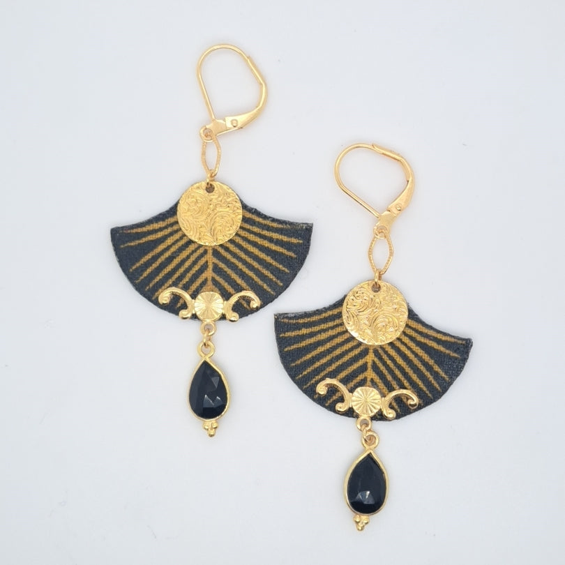 Doré agate noire New York - Boucles d'oreilles pendantes