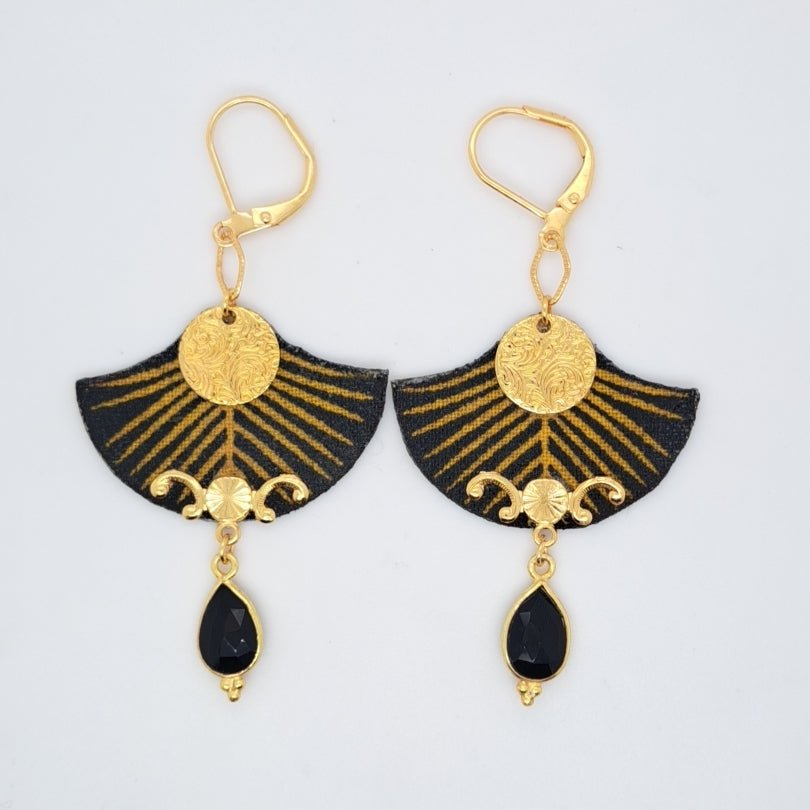 Doré agate noire New York - Boucles d'oreilles pendantes