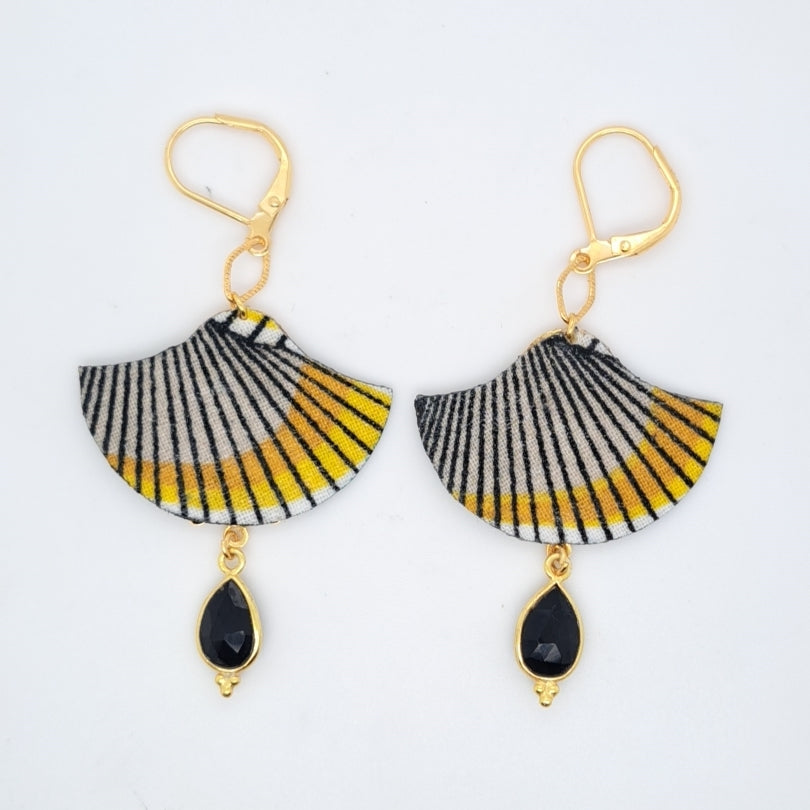 Doré agate noire New York - Boucles d'oreilles pendantes