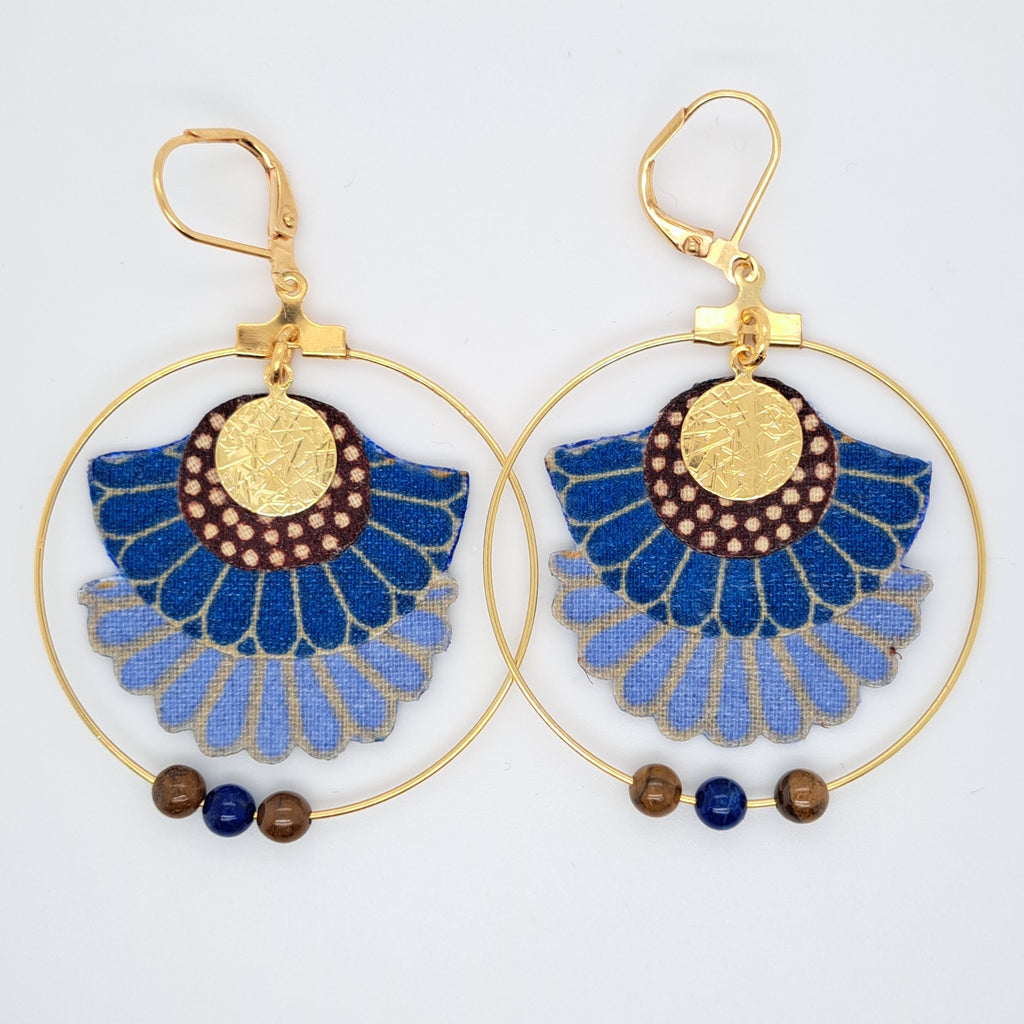 Bleu Moorea - Boucles d'oreilles créoles lapis-lazuli oeil de tigre