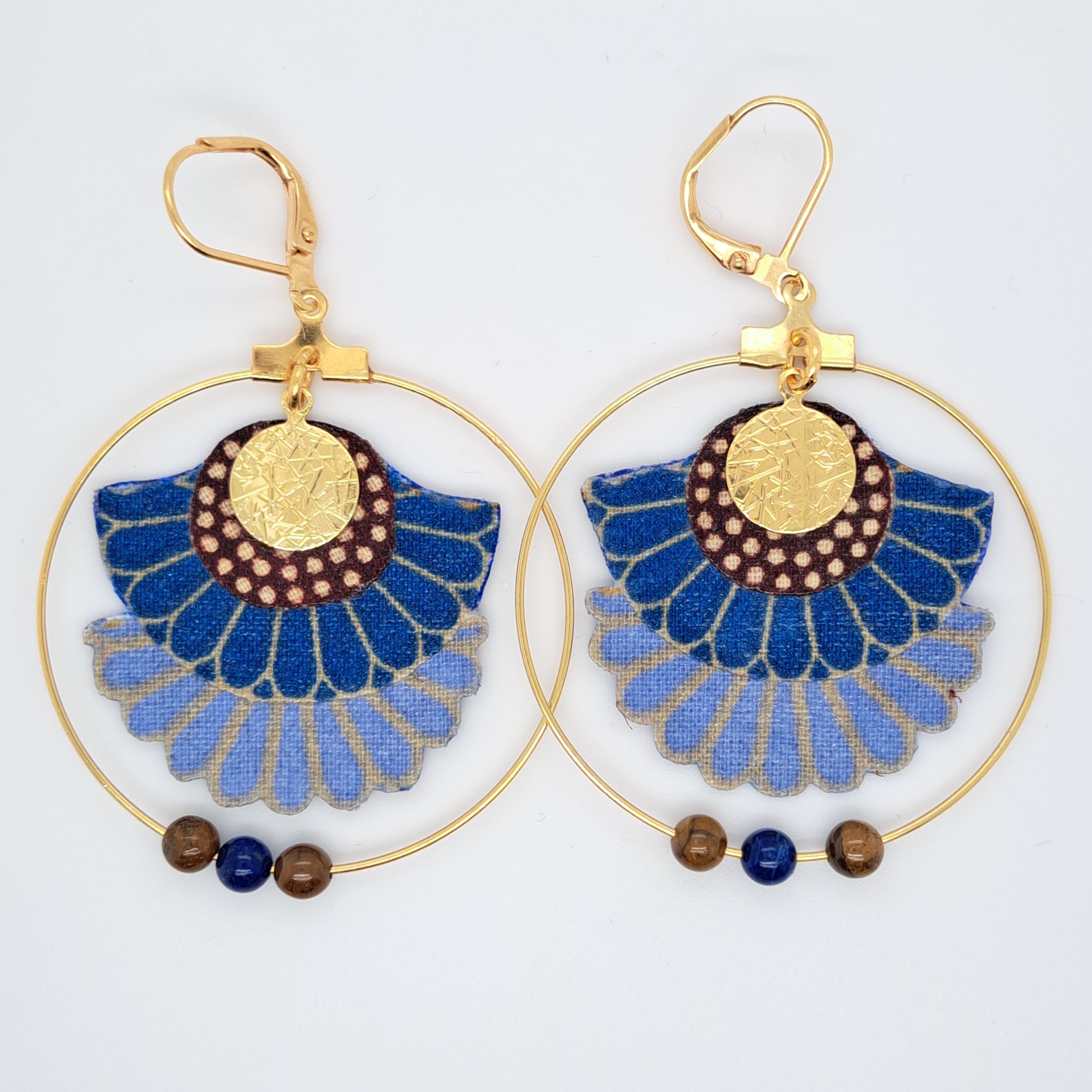 Bleu Moorea - Boucles d'oreilles créoles lapis-lazuli oeil de tigre