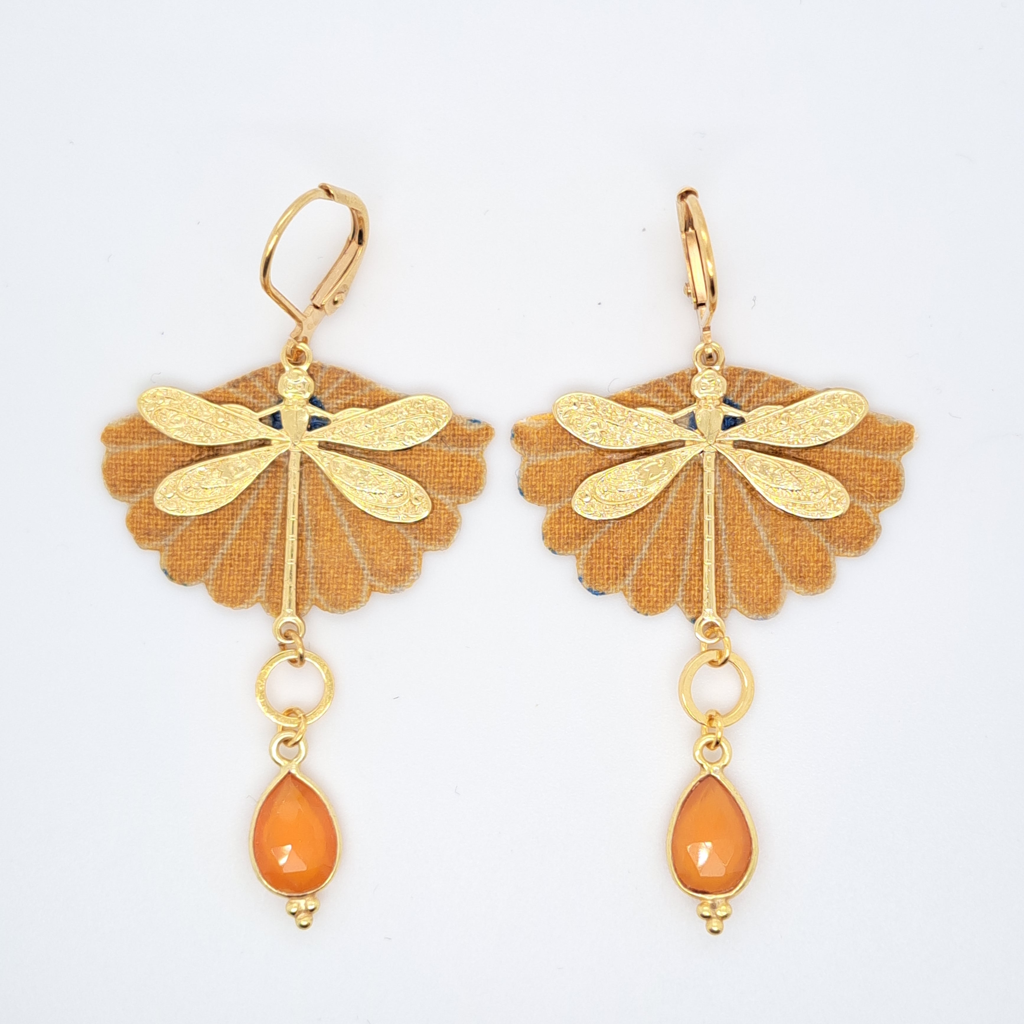 Orange Libre en libellule - Boucles d'oreilles en tissu cornaline