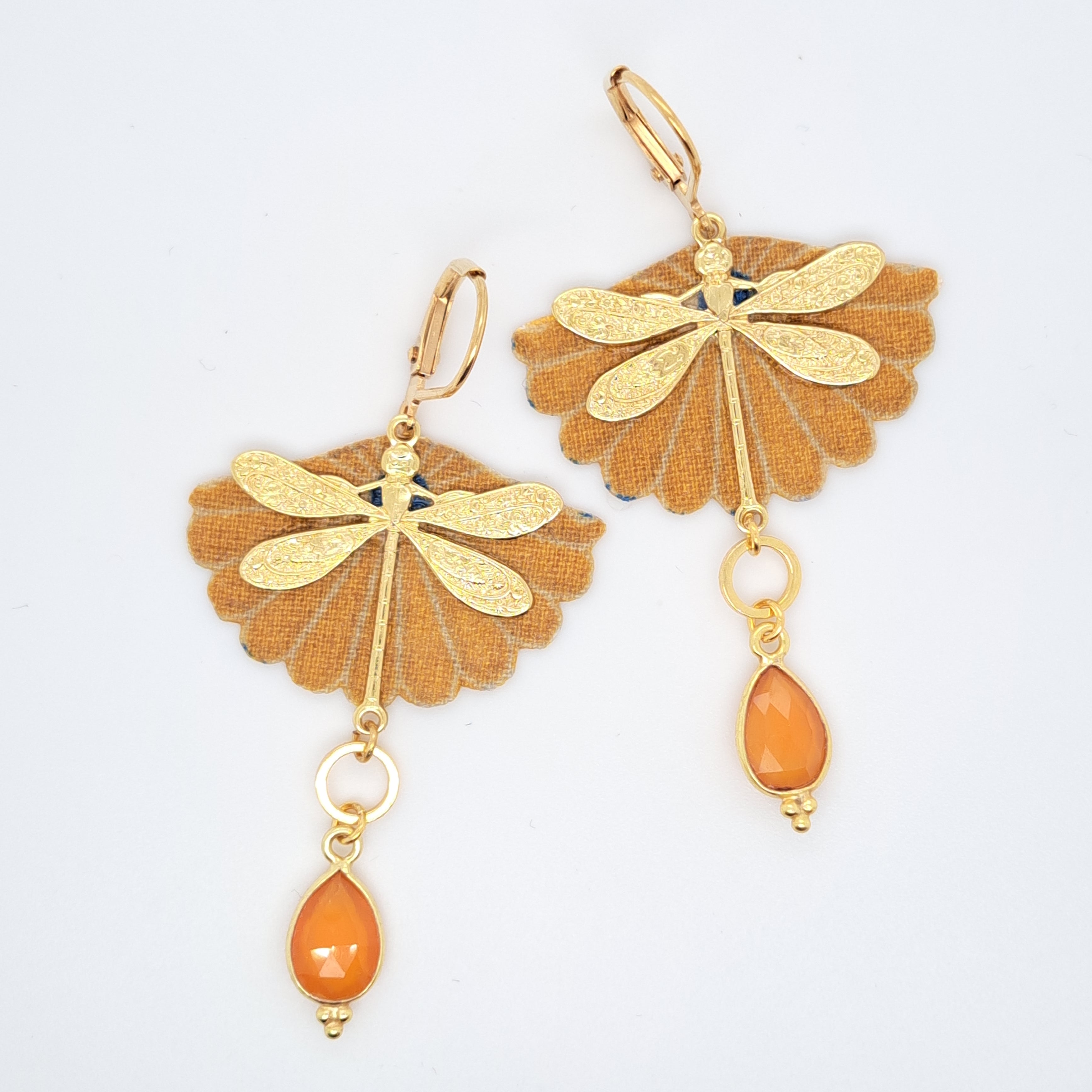 Orange Libre en libellule - Boucles d'oreilles en tissu cornaline