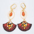 Rouge Vibrant Gingko - Boucles d'oreilles pendantes cornaline