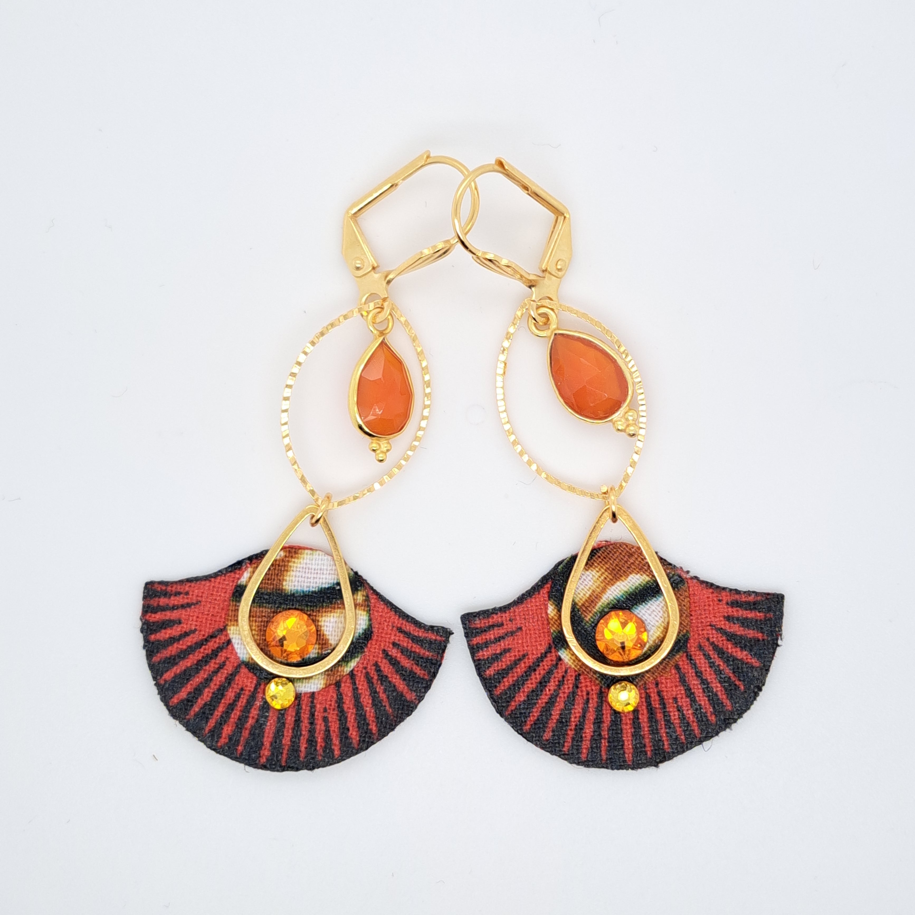 Rouge Vibrant Gingko - Boucles d'oreilles pendantes cornaline
