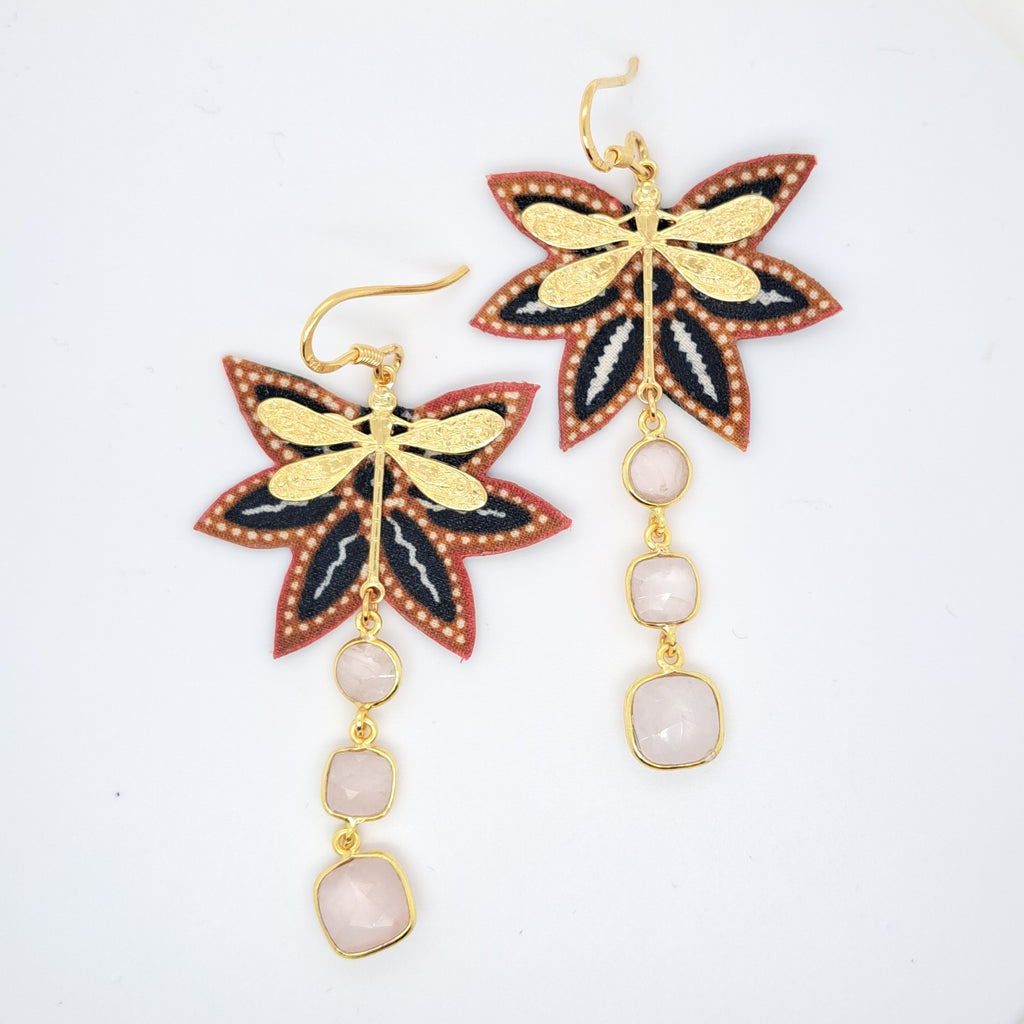 Libellule en fête III - Boucles d'oreilles créoles quartz rose
