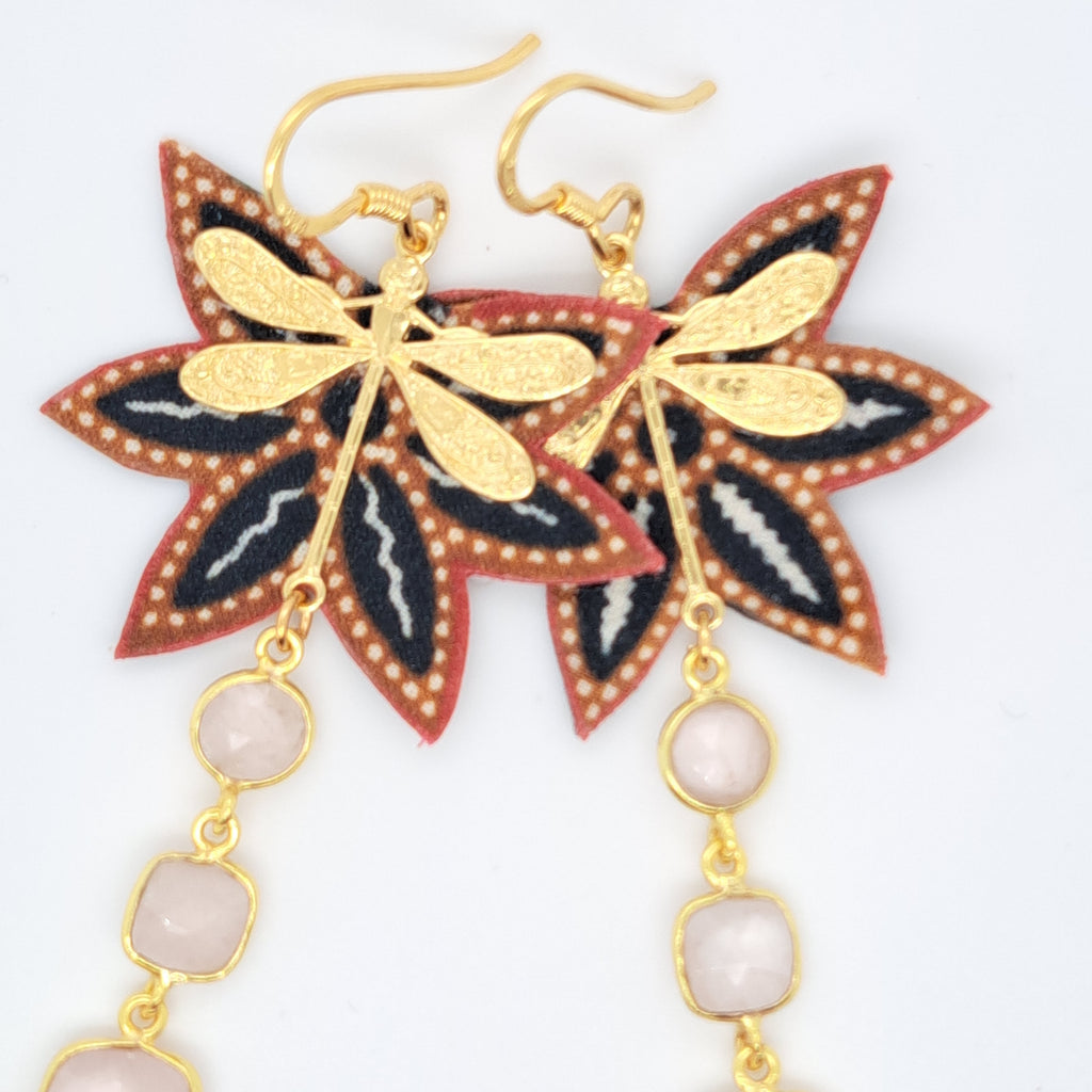 Libellule en fête III - Boucles d'oreilles créoles quartz rose