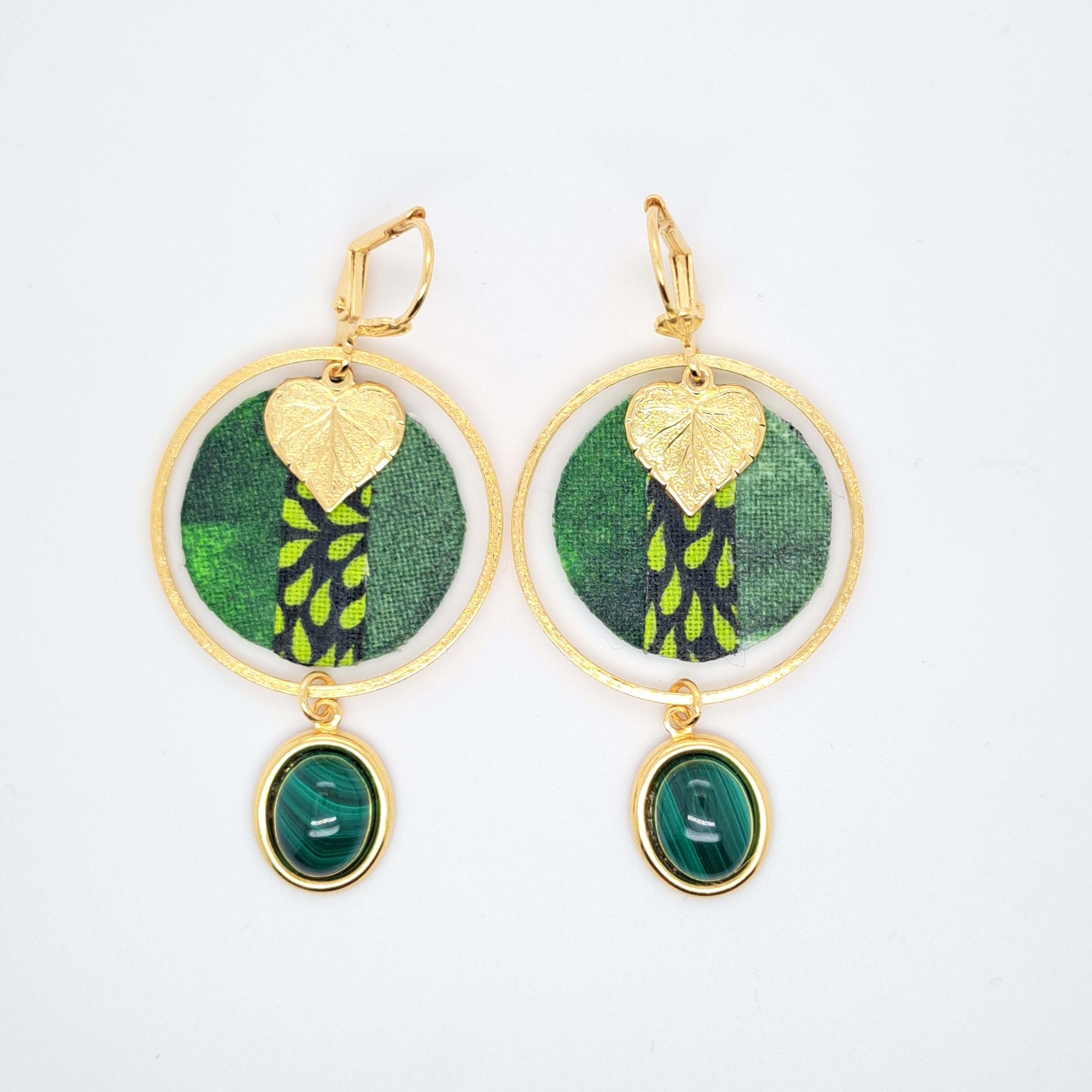 Vert Tana Toraja - Boucles d'oreilles créoles malachite