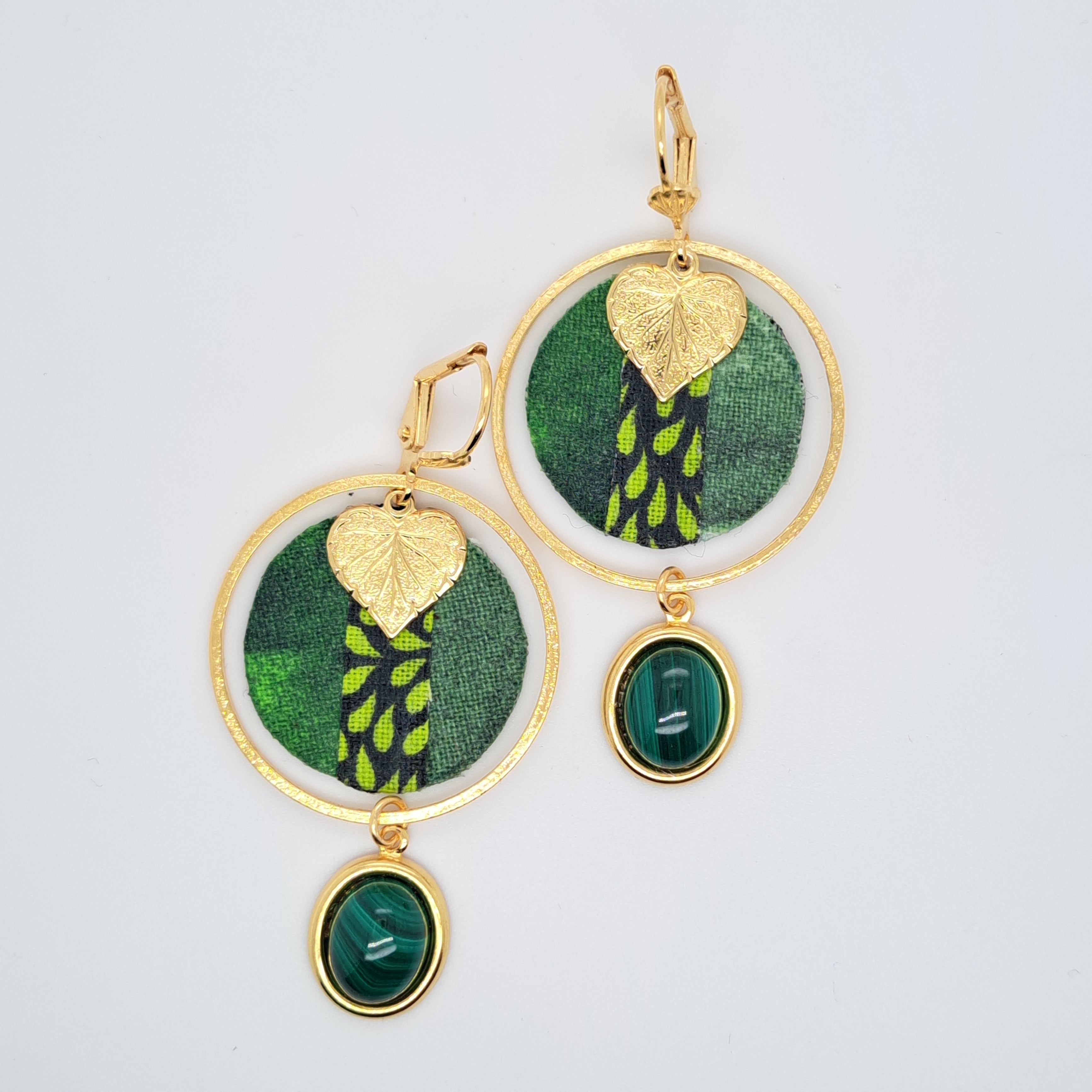 Vert Tana Toraja - Boucles d'oreilles créoles malachite