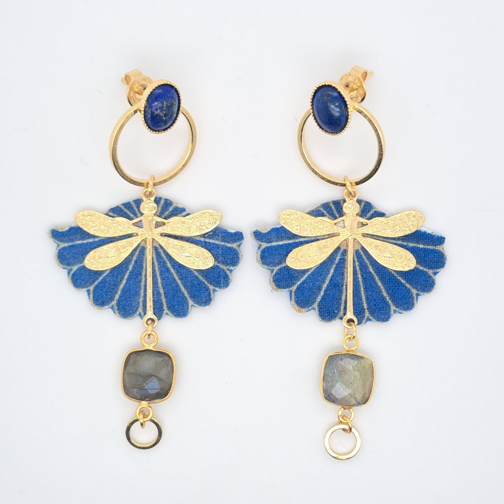 Bleu Envol des libellules - Boucles d'oreilles pendantes lapis lazuli labradorite