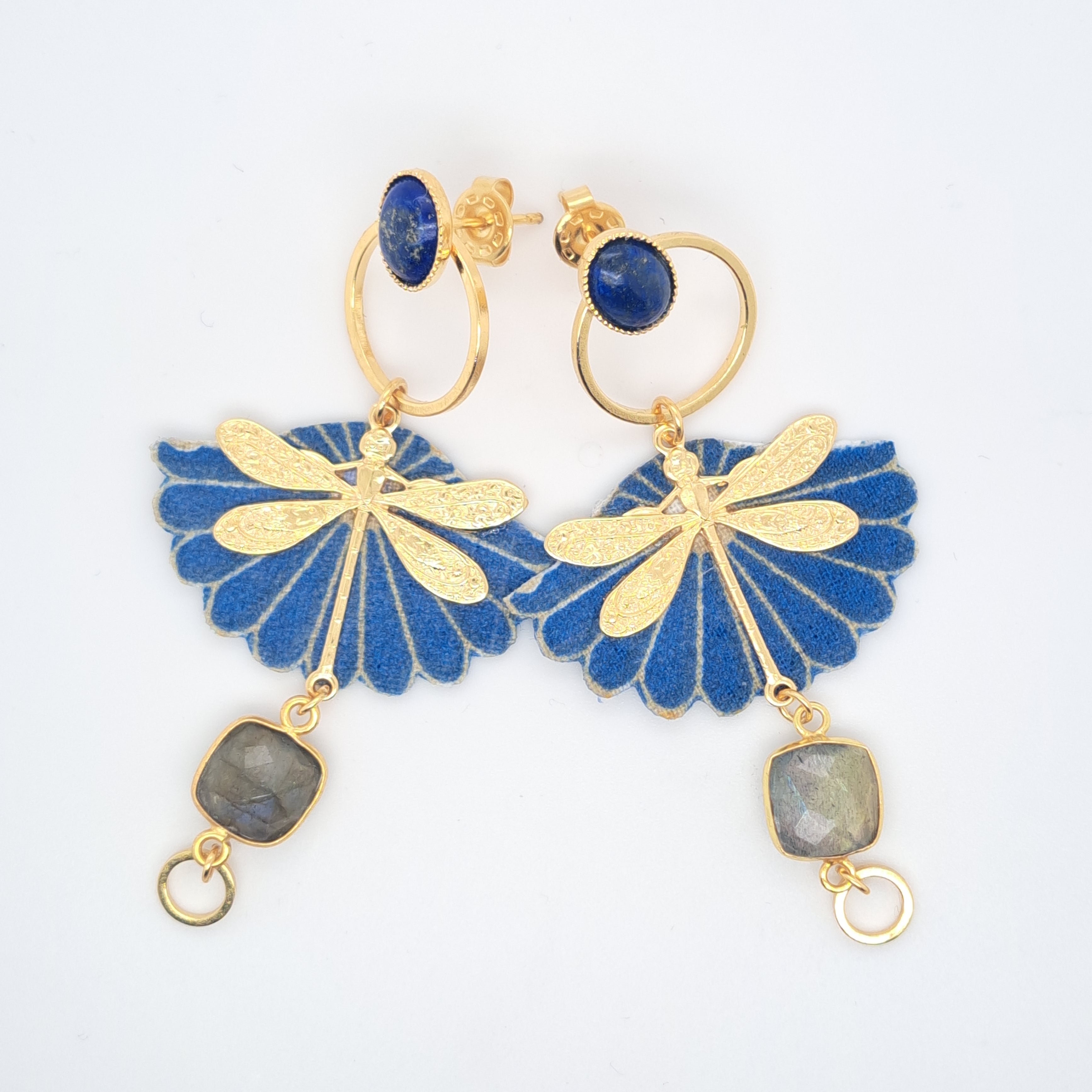 Bleu Envol des libellules - Boucles d'oreilles pendantes lapis lazuli labradorite