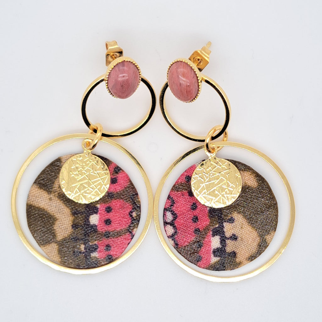 Rose Mombasa - Boucles d'oreilles créoles rhodonite