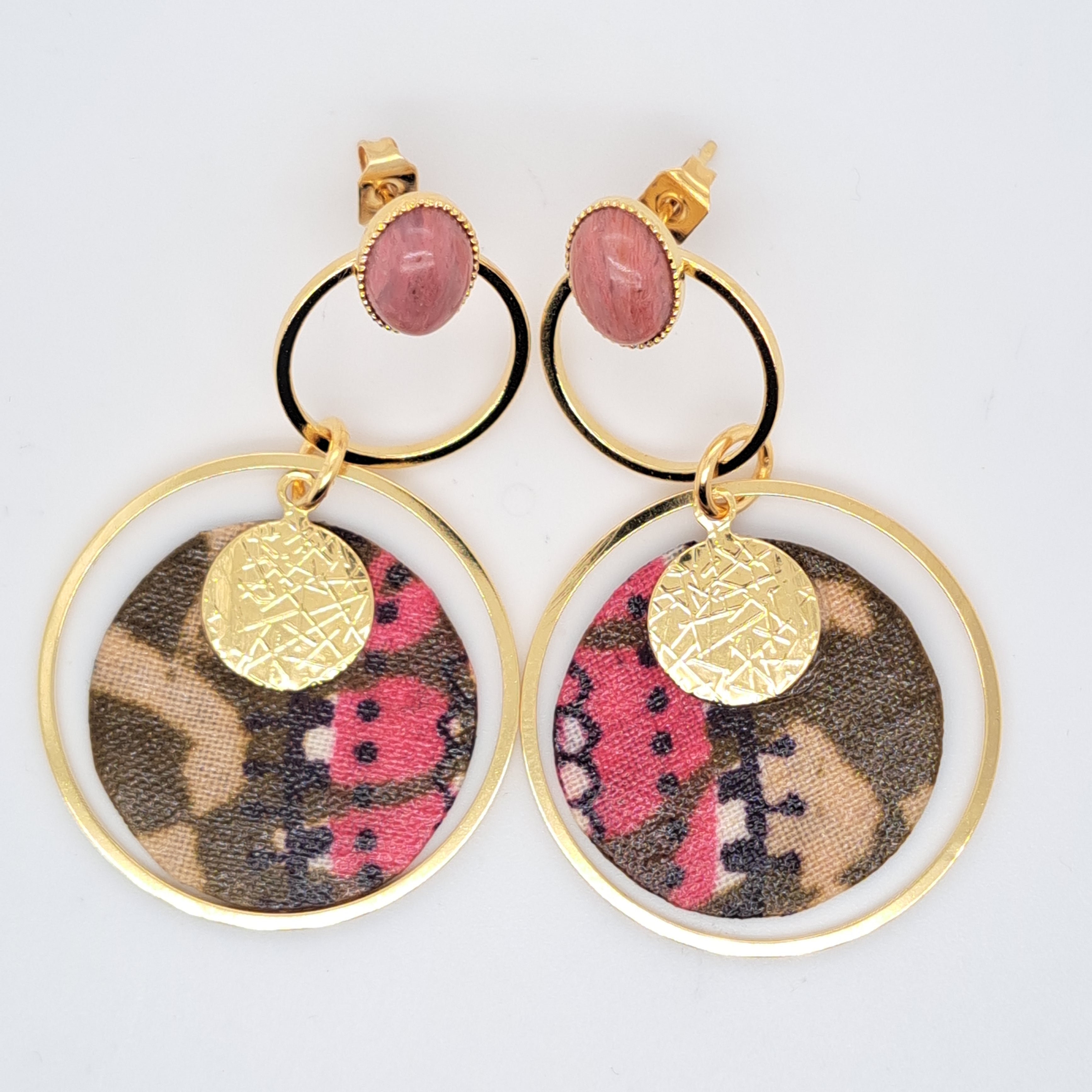 Rose Mombasa - Boucles d'oreilles créoles rhodonite