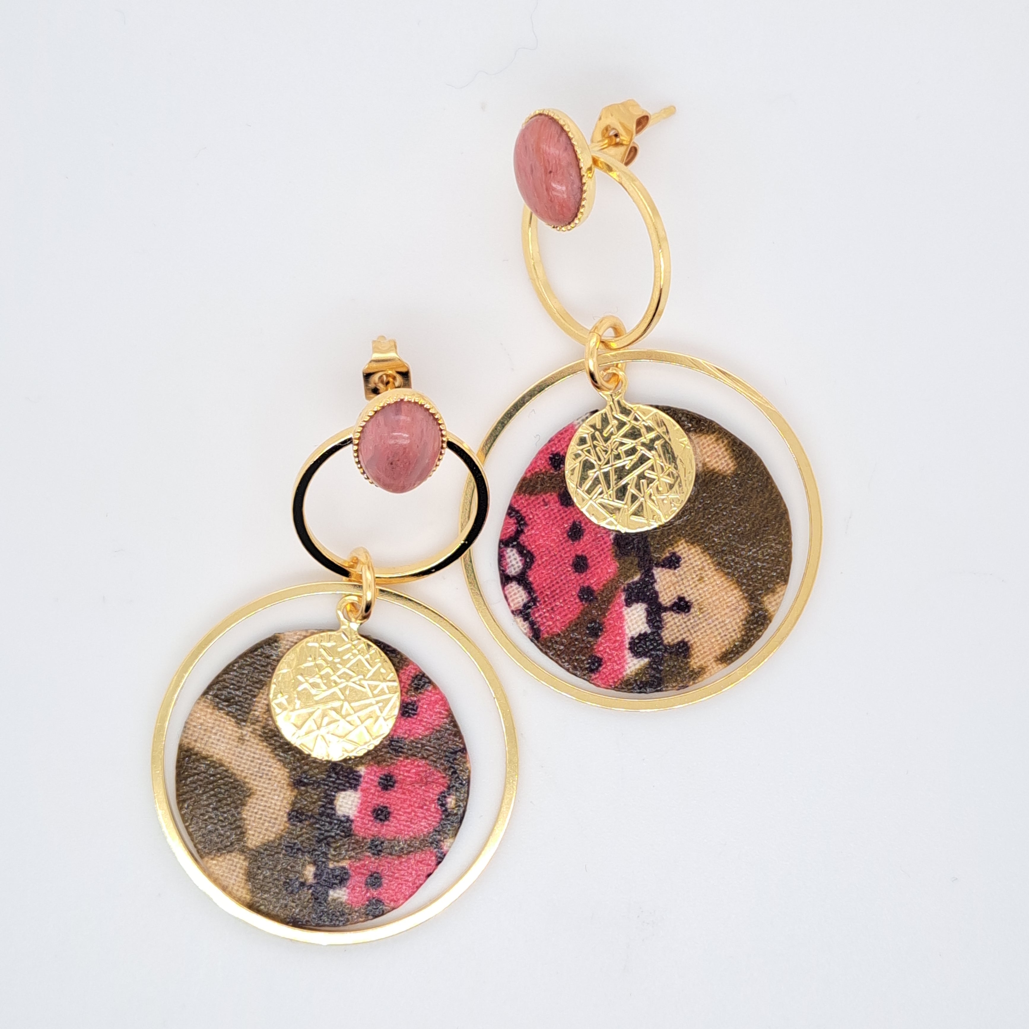 Rose Mombasa - Boucles d'oreilles créoles rhodonite