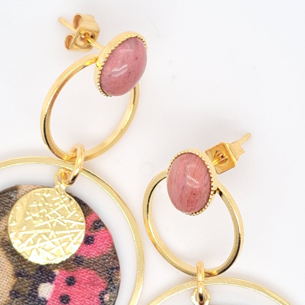 Rose Mombasa - Boucles d'oreilles créoles rhodonite