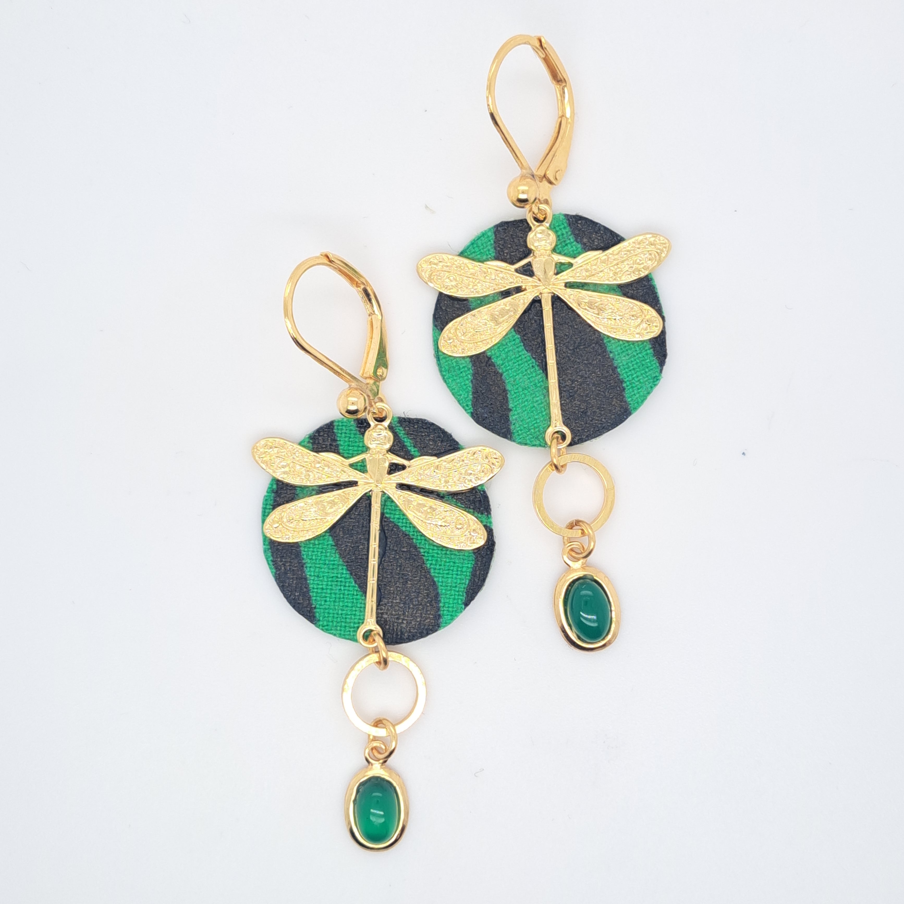 Vert envol des libellules - Boucles d'oreilles pendantes agate verte