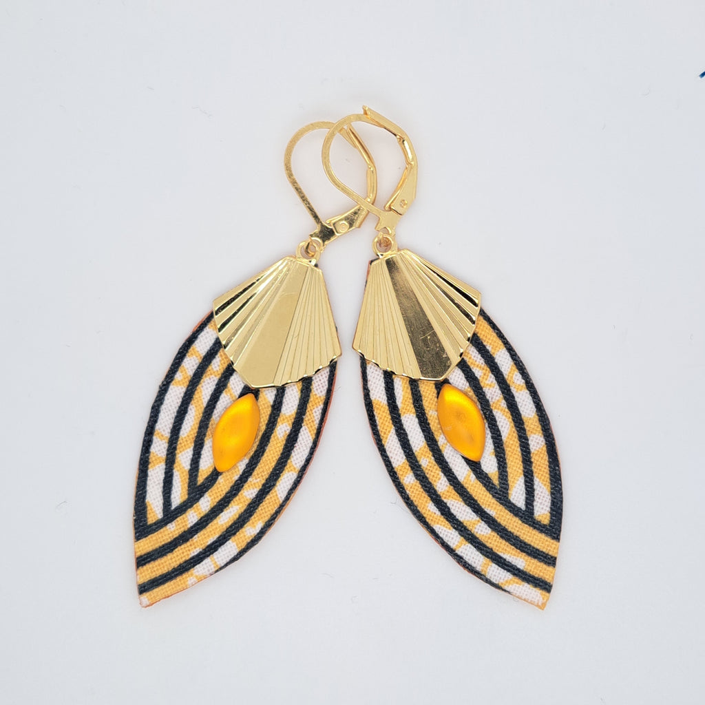Art déco jaune Palm beach II - Boucles d'oreilles pendantes