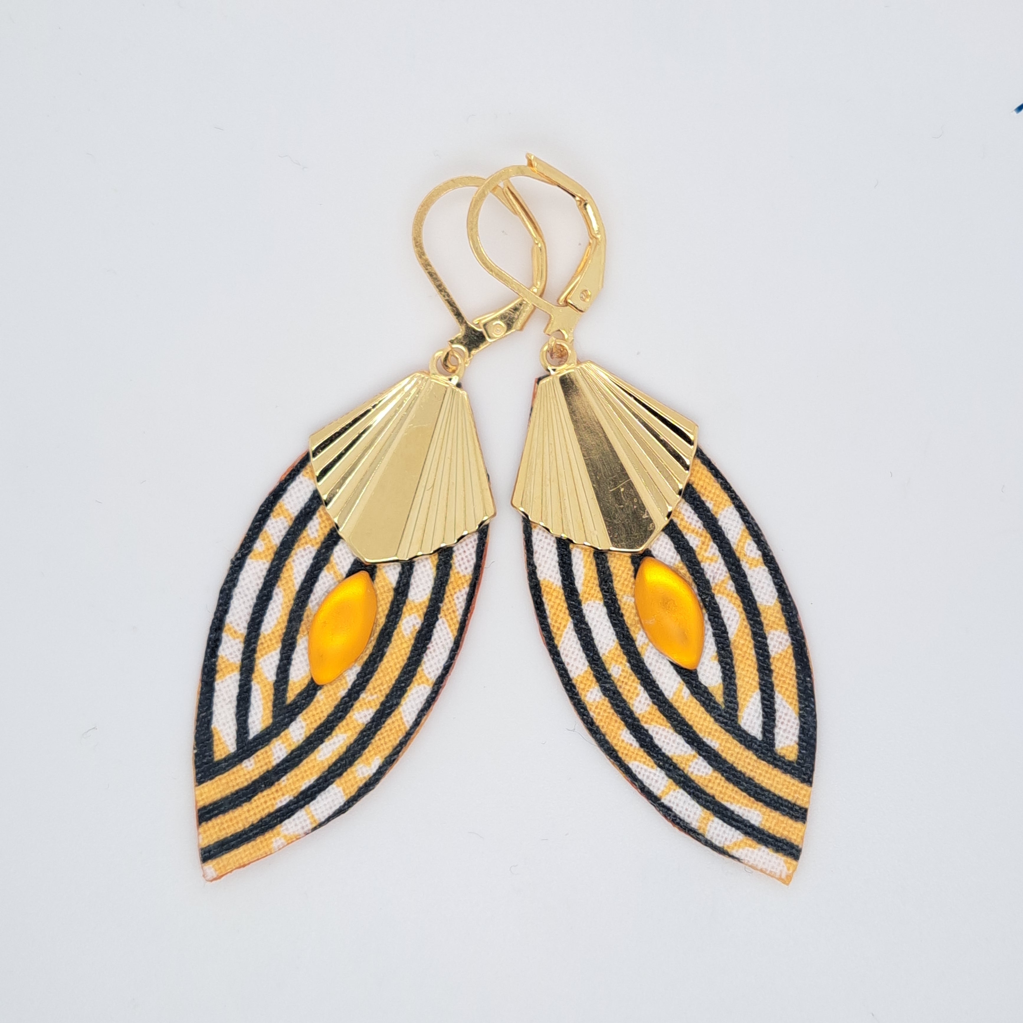 Art déco jaune Palm beach II - Boucles d'oreilles pendantes
