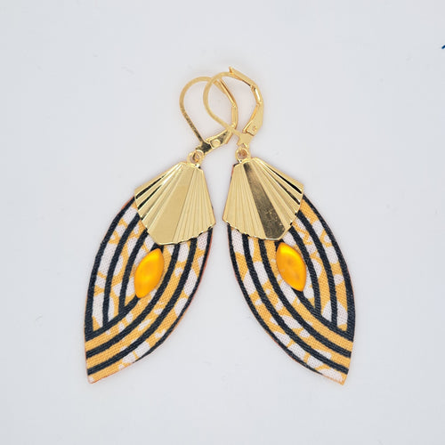 Art déco jaune Palm beach II - Boucles d'oreilles pendantes