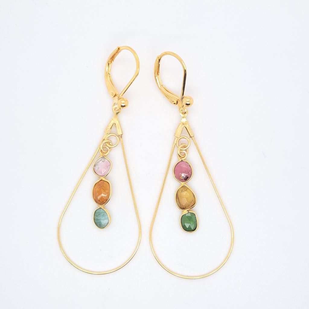 Douceur indienne - Boucles d’oreilles créoles gouttes tourmaline