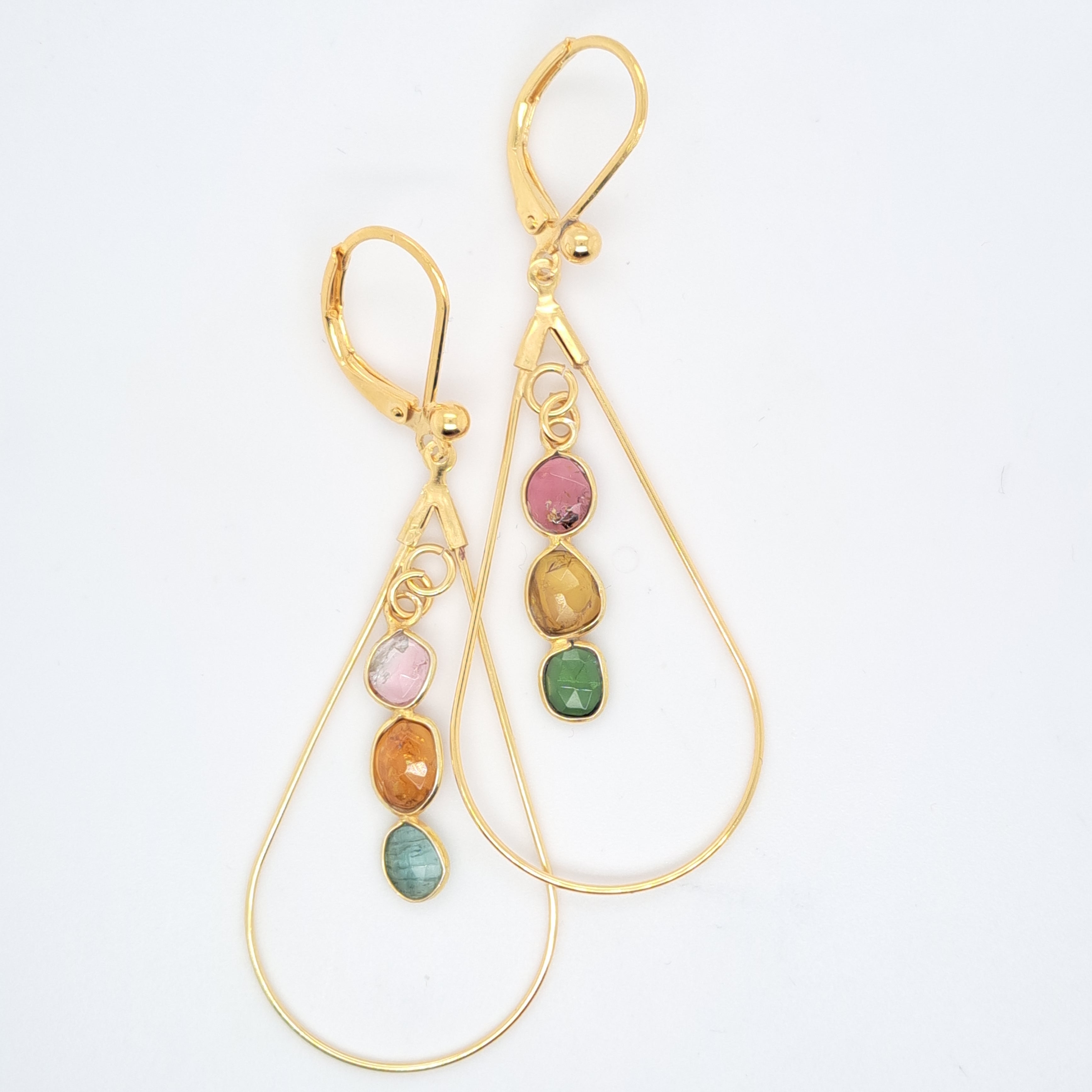 Douceur indienne - Boucles d’oreilles créoles gouttes tourmaline