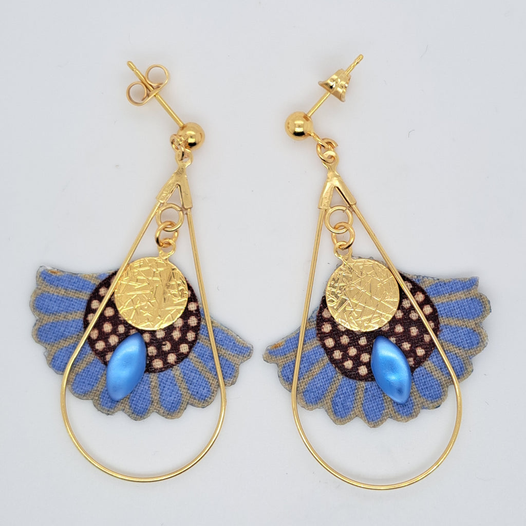 Bleu Gingko - Boucles d'oreilles pendantes créoles gouttes