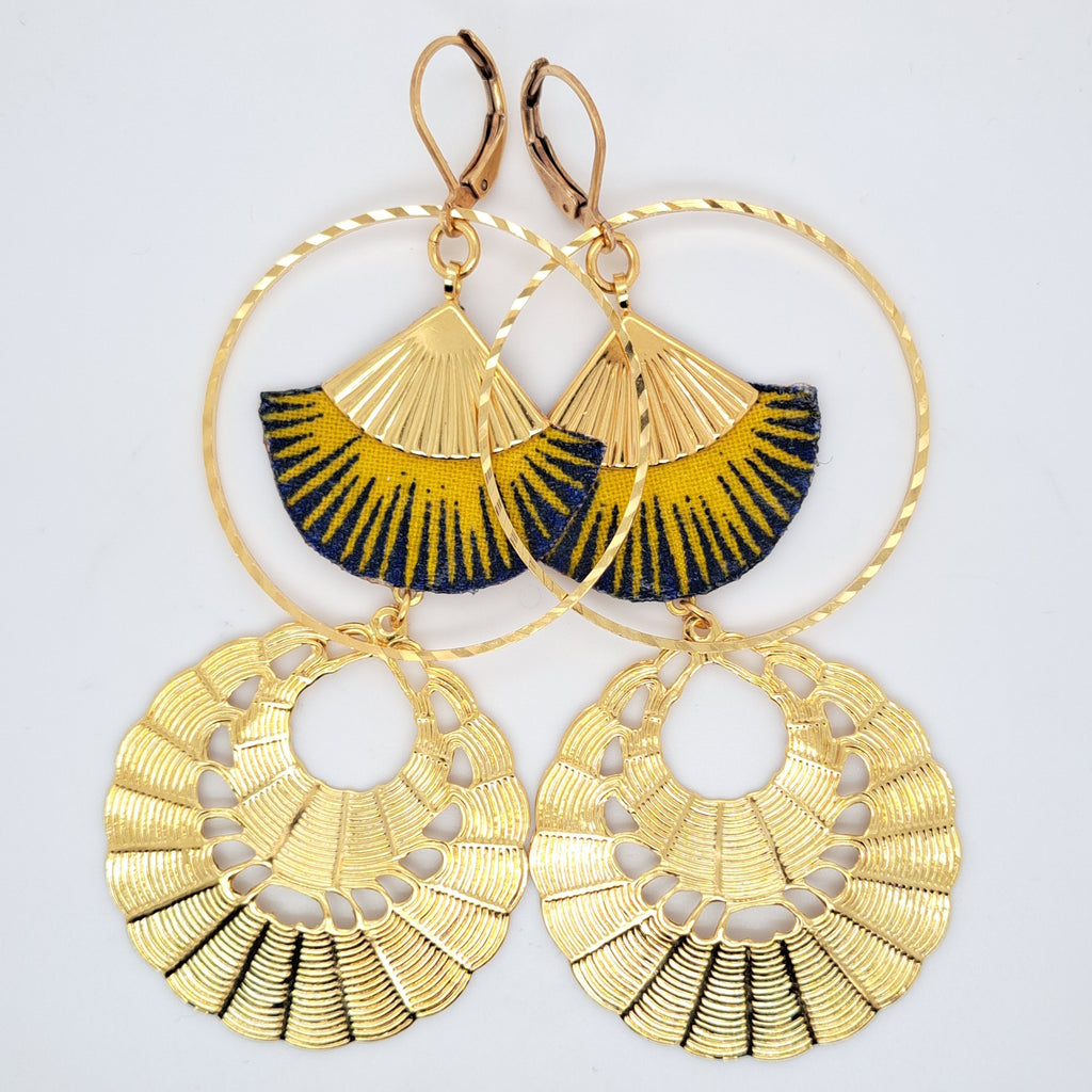Jaune Seri - Boucles d'oreilles créoles double nattées jaune