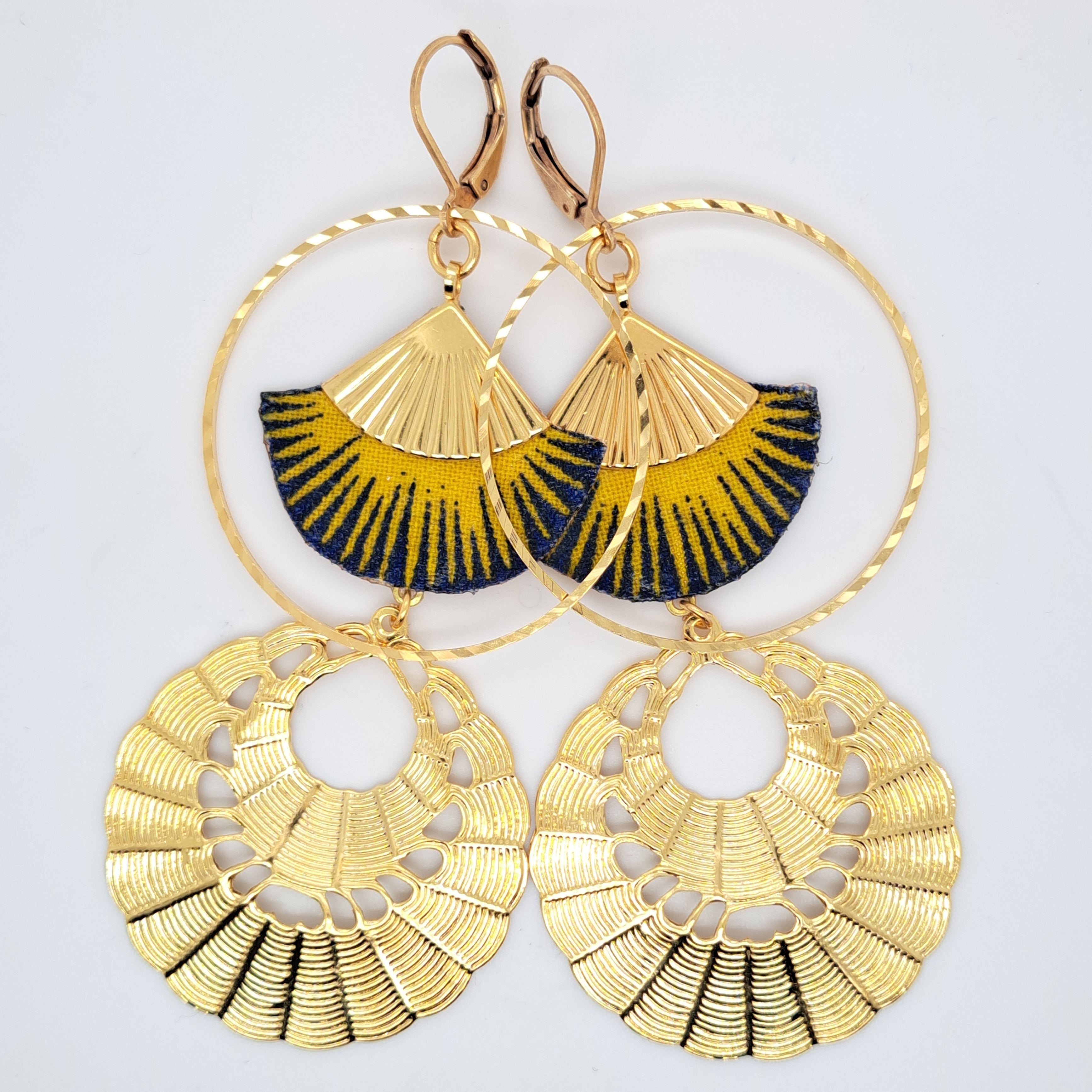 Jaune Seri - Boucles d'oreilles créoles double nattées jaune